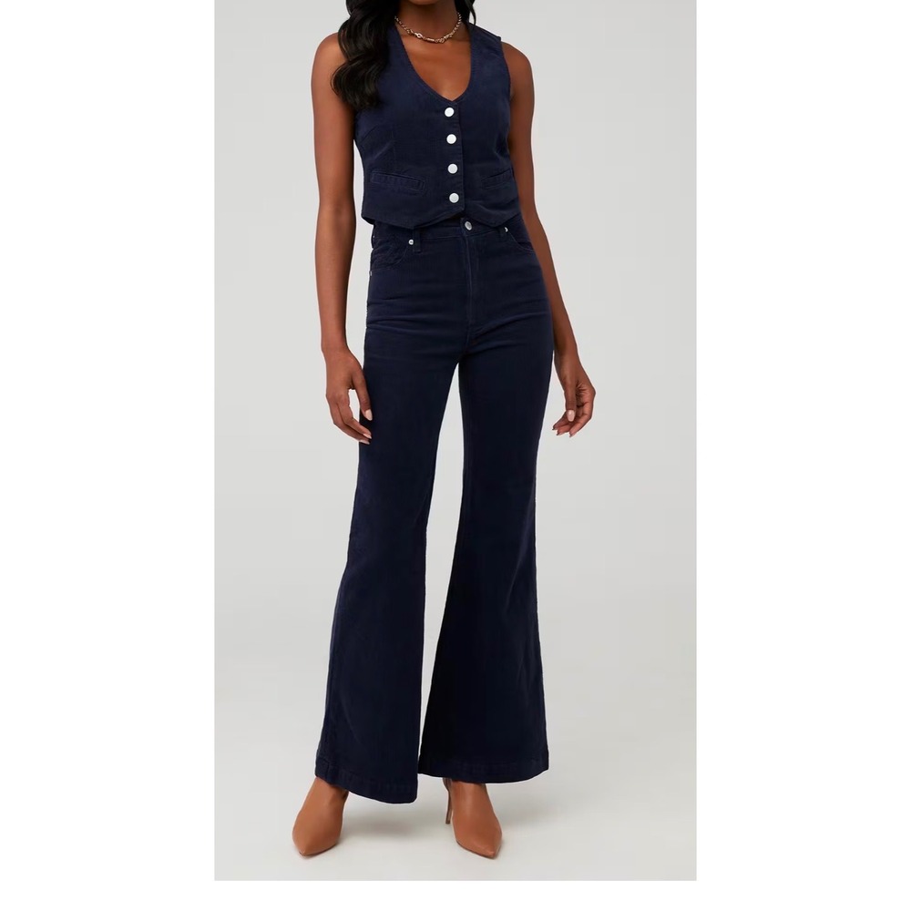 Rollas Eastcoast Flare Navy Blue Corduroy High Rise Pants Size 28 Aussie 10